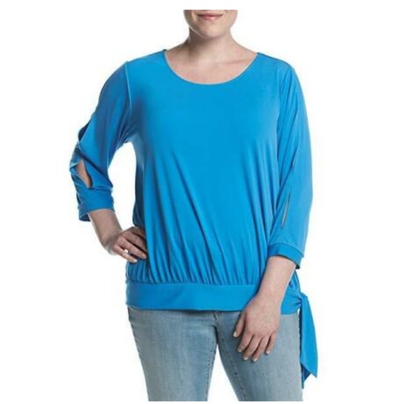 Studio Works Women's Top Plus Size 3X Blue Side Tie 3/4 Sleeves - Picture 1 of 5